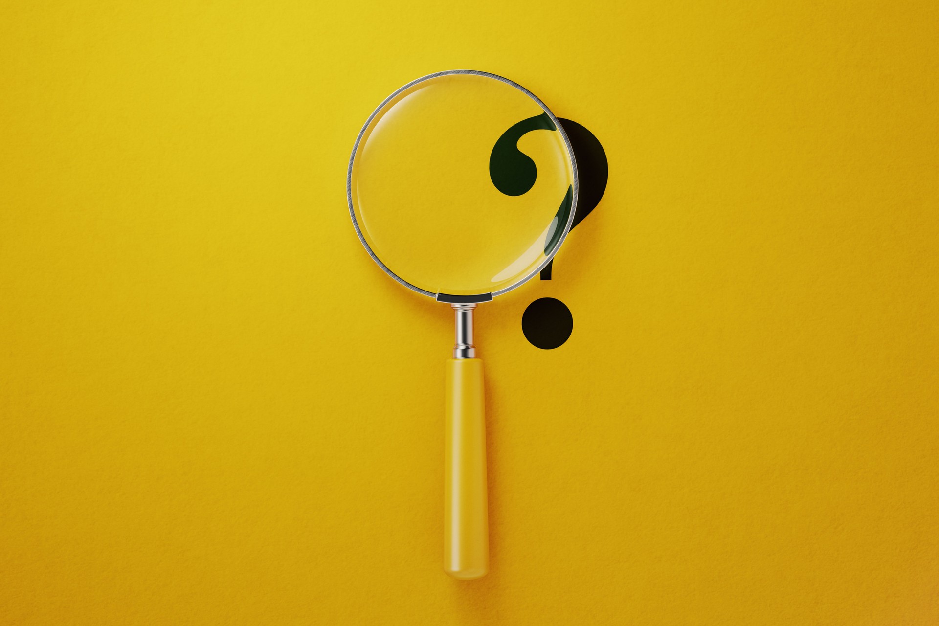 Magnifier And Question Mark On Yellow Background
